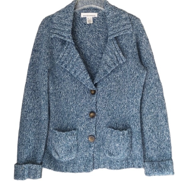 Y2K Jones New York Blue Knitted Collared Jacket With Pockets, Size Medium - Picture 9 of 16